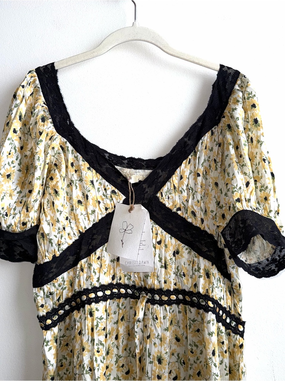 NWT Christy Dawn Esmeralda Dress Sunflower Sunshine Size Large New Silk Lace - Picture 5 of 12
